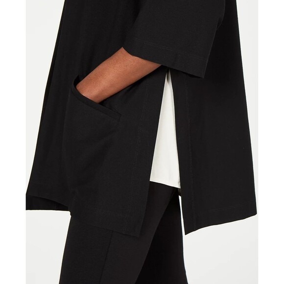 Eileen Fisher Open Front Kimono Cardigan S Black Crepe Pockets Minimal Capsule - Picture 2 of 15